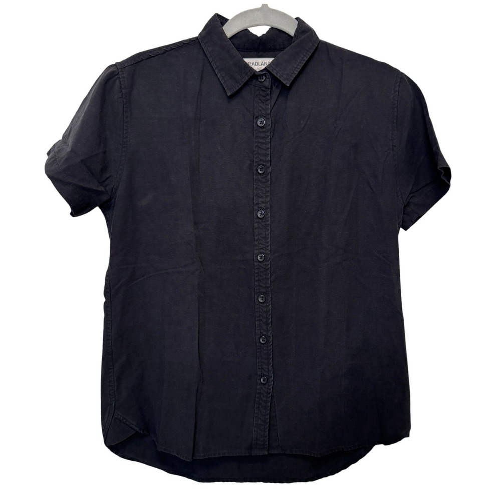 Tradlands Womens Shirt S Black Tencel Linen Short Sleeve Button Up Minimalist